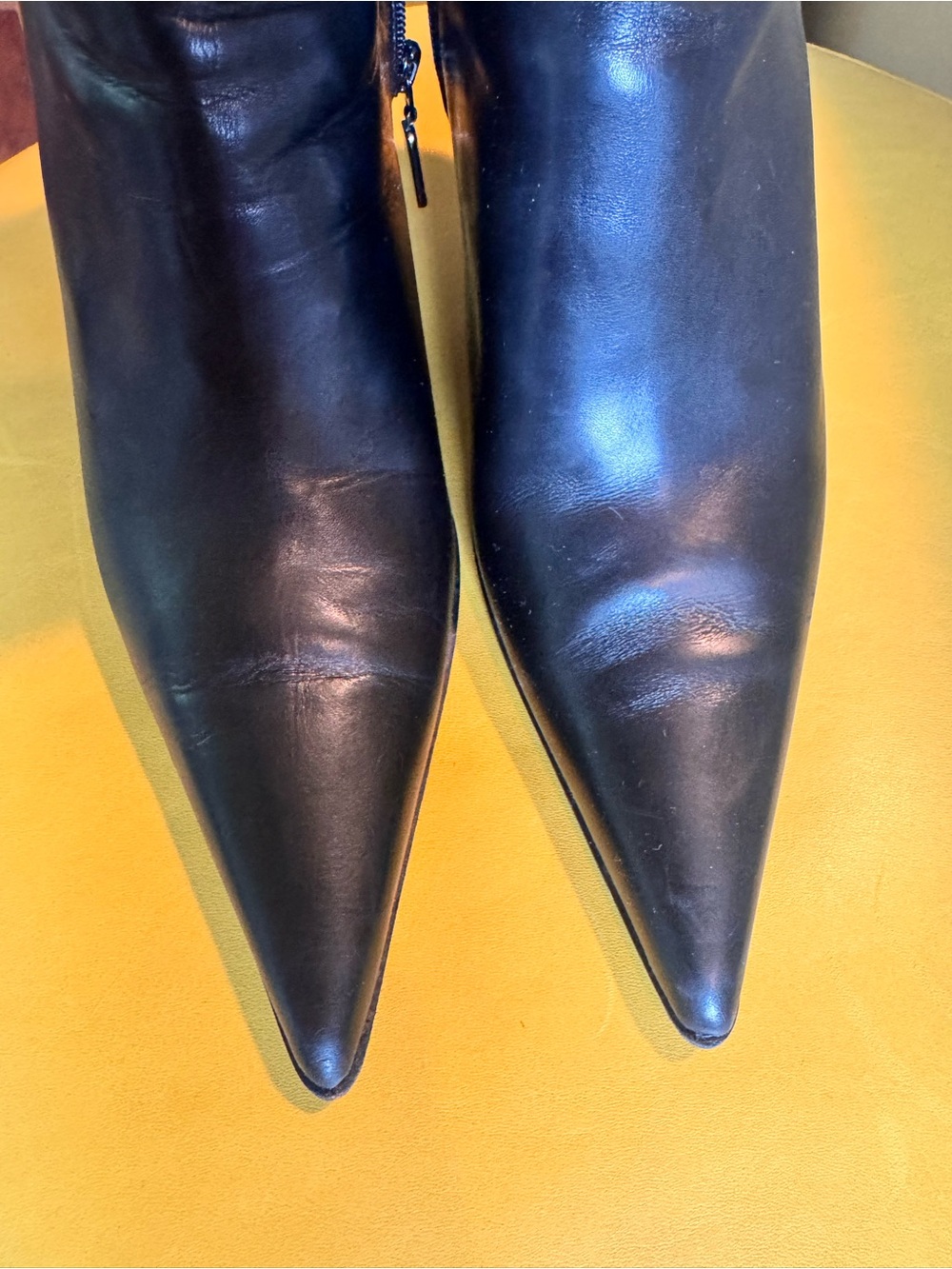 Fiorangelo Black Leather Mid-Calf Stiletto Boots with Tan Accent - Picture 6 of 6